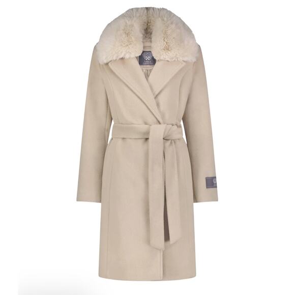 Vince Camuto Double-Breasted Wool Blend Jacket Beige Sz XXL NWT Faux Fur Collar